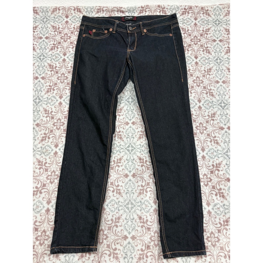 Fragile Blue Jeans Womens Size 13 Dark Wash Slim Straight Denim Contrast Stitch